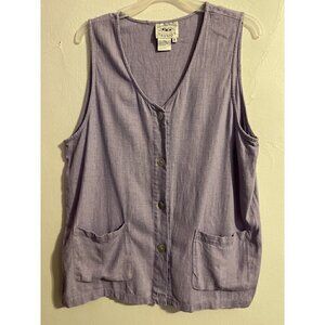 Countrywear Casual Button Up Purple Pockets Linen Blend Mother Pearl Buttons M